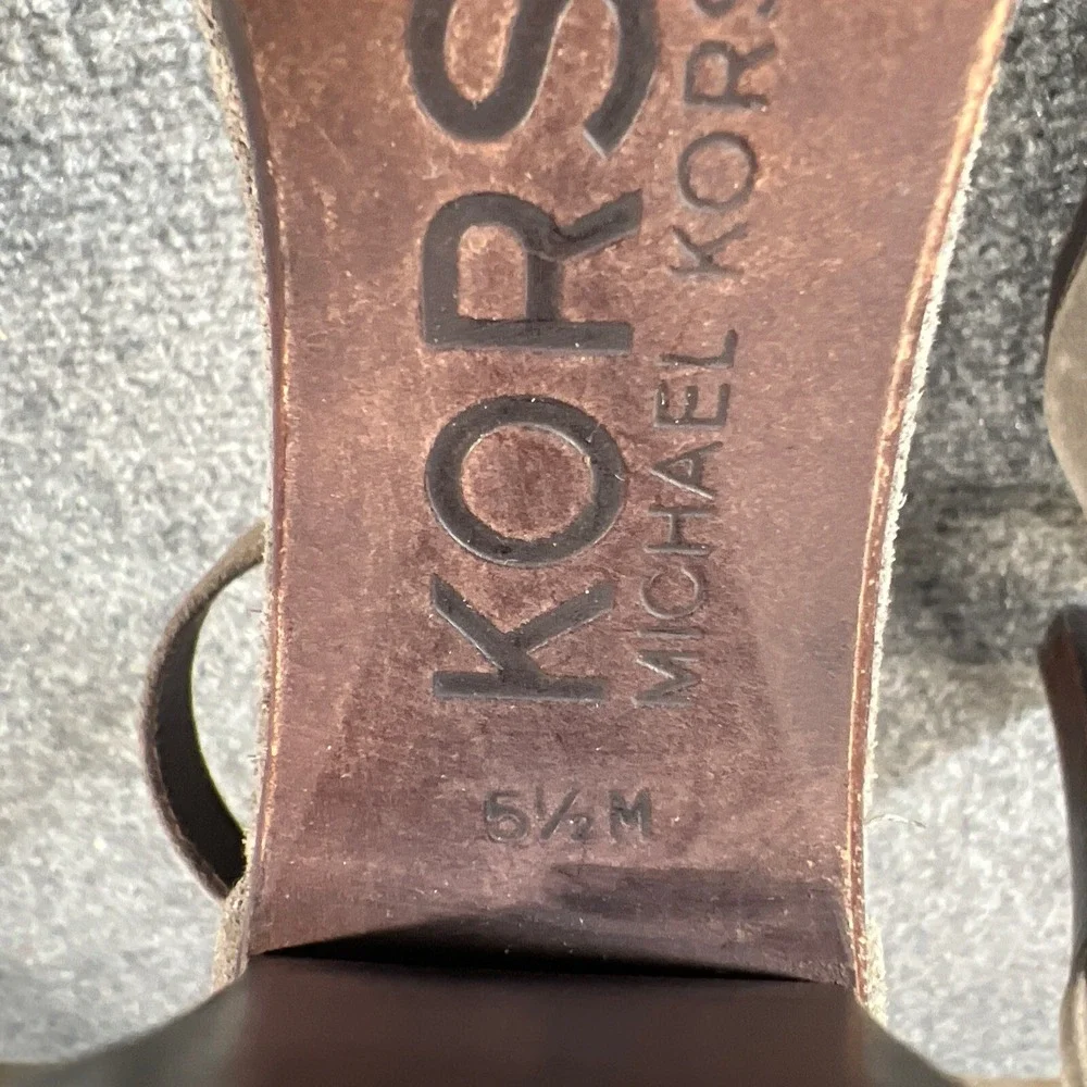 MICHAEL Michael Kors Brown Leather Suede Platform Ankle Strap Heels Size 5.5 M